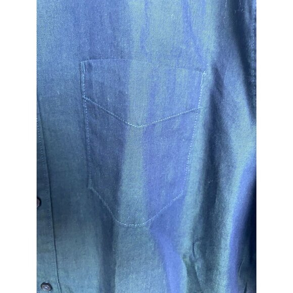 7 For All Mankind Button Front Shirt Mens XL blue green slight iridescent - Picture 4 of 10